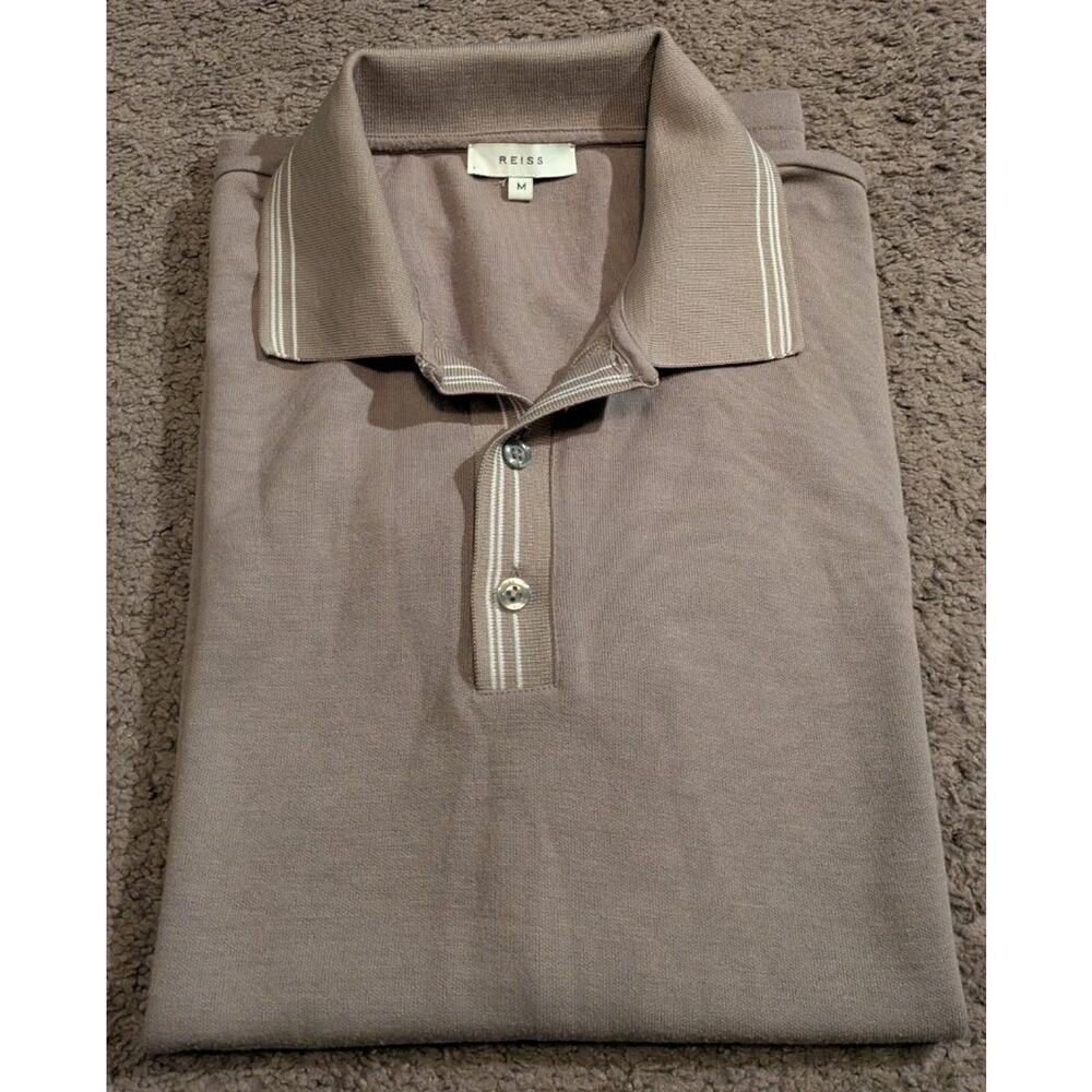 Reiss Innes Woven Pique Gray Short Sleeve Polo Men's Medium